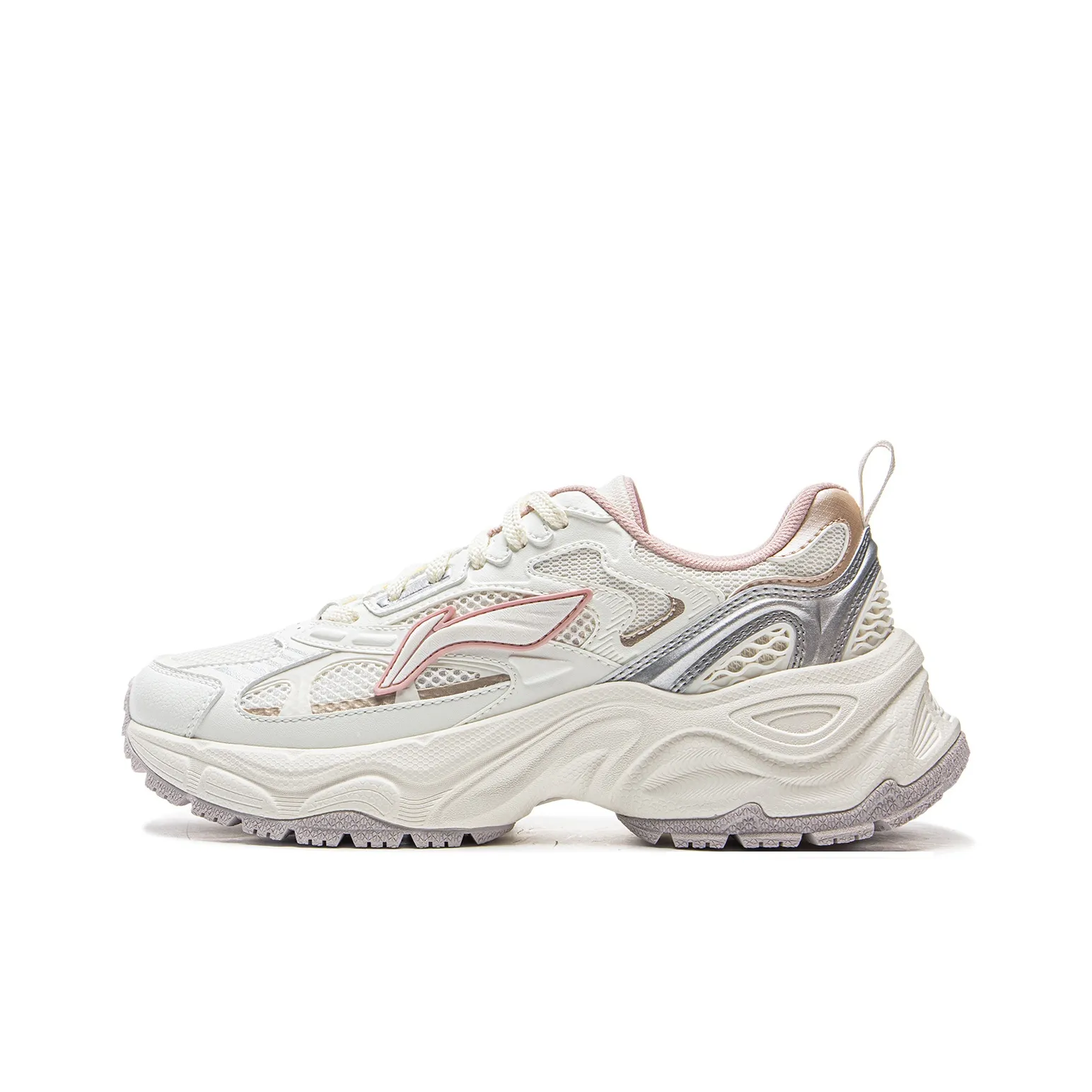 LiNing Star Ring Cushioned Slip Resistant Abrasion Resistant Breathable Low Top Casual Shoes Women's White Silver