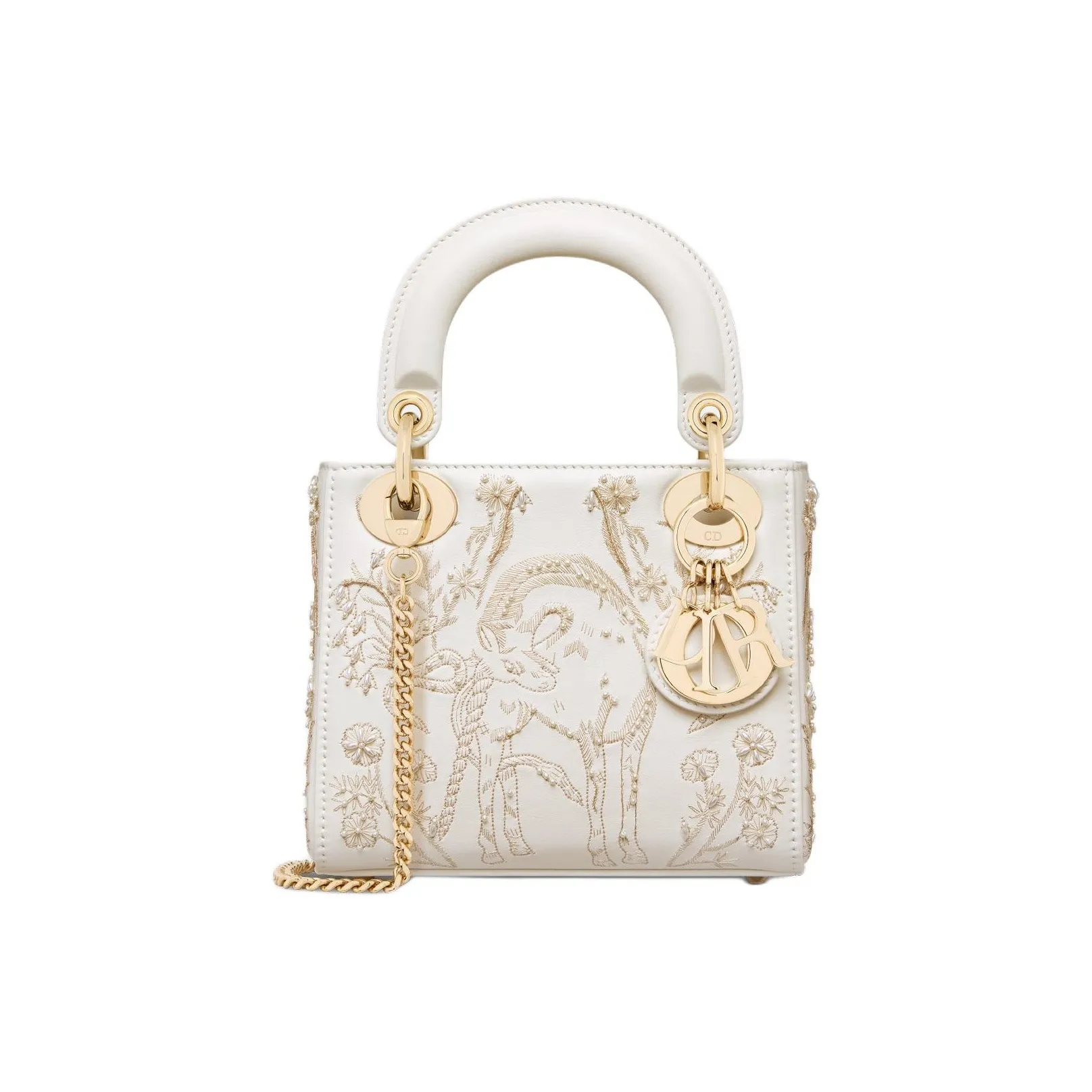 DIOR Lady Dior Cow Leather Lady Dior Bag, Crossbody Handbag Mini Women's Milk White