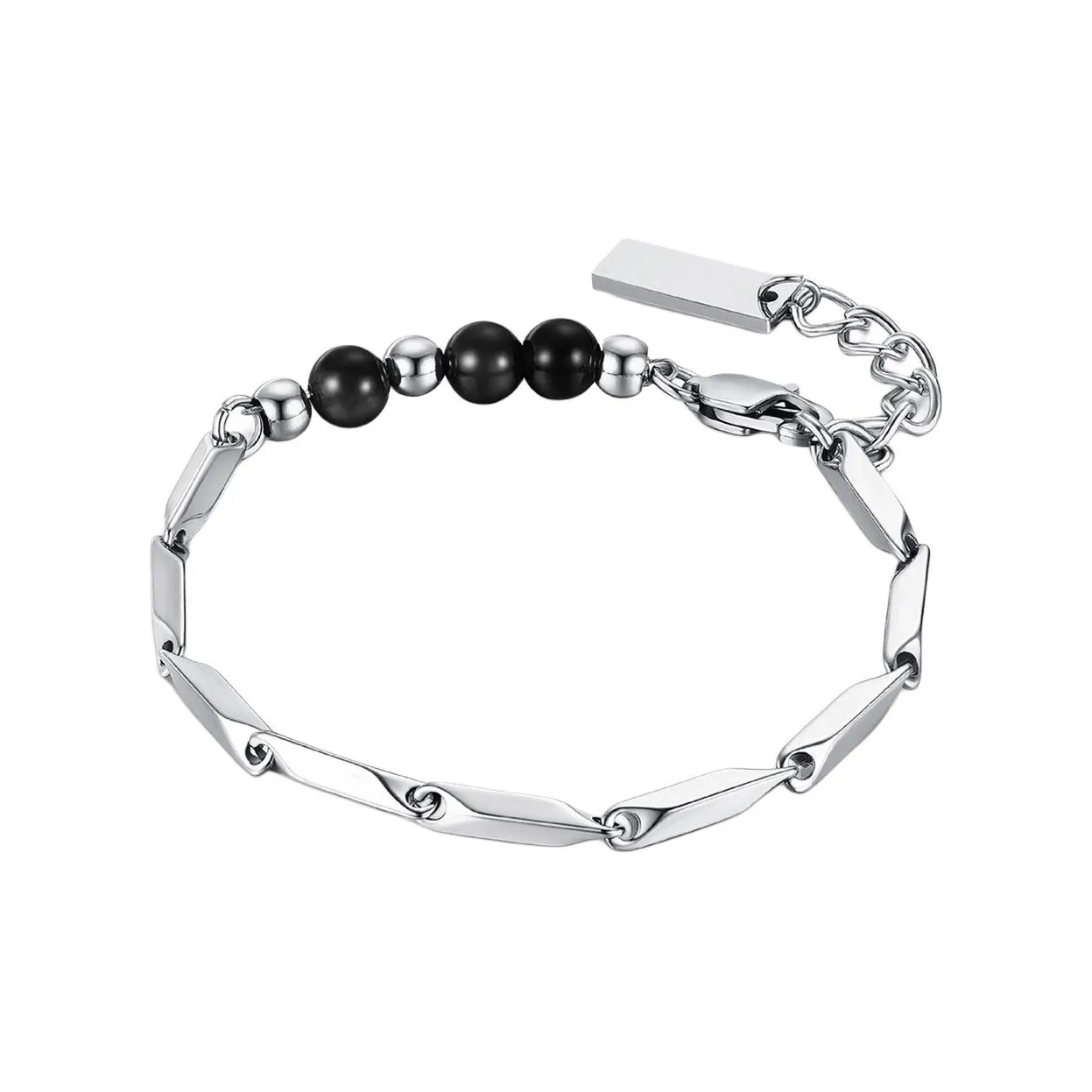 BYG Серебряный SHEEN Обсидиан Стекло Кошачий глаз Титановая сталь Браслеты Унисекс