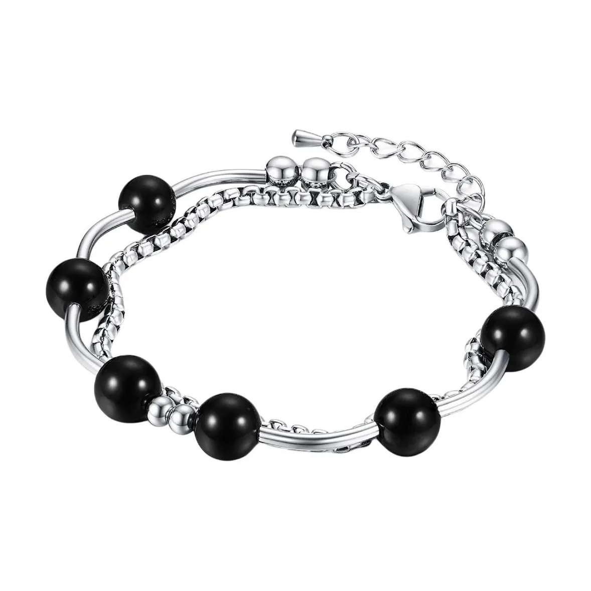 BYG Серебряный SHEEN Обсидиан Стекло Кошачий глаз Титановая сталь Браслеты Унисекс