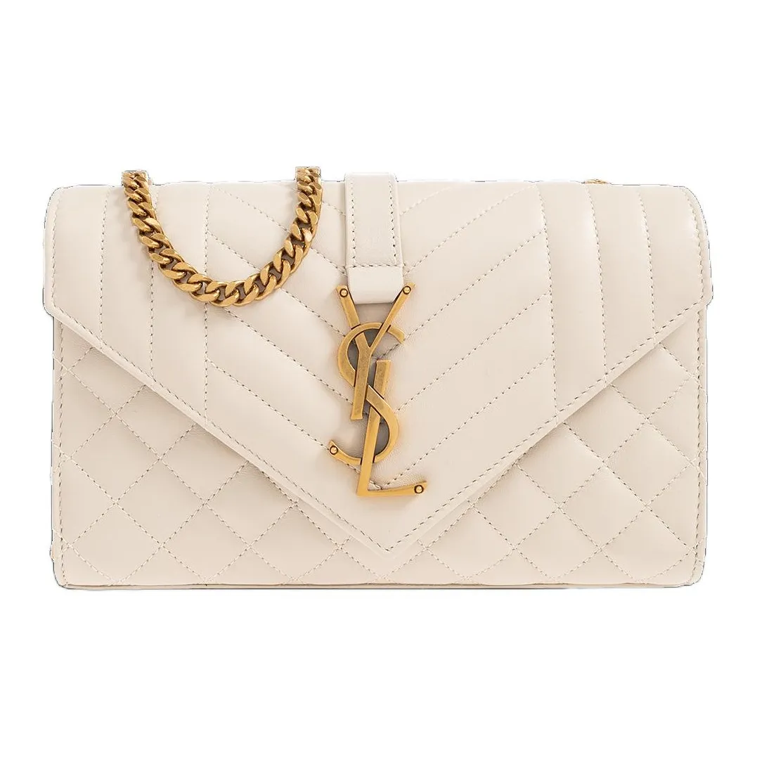 SAINT LAURENT ENVELOPE Lambskin Crossbody Bag, Shoulder Bag Women's White