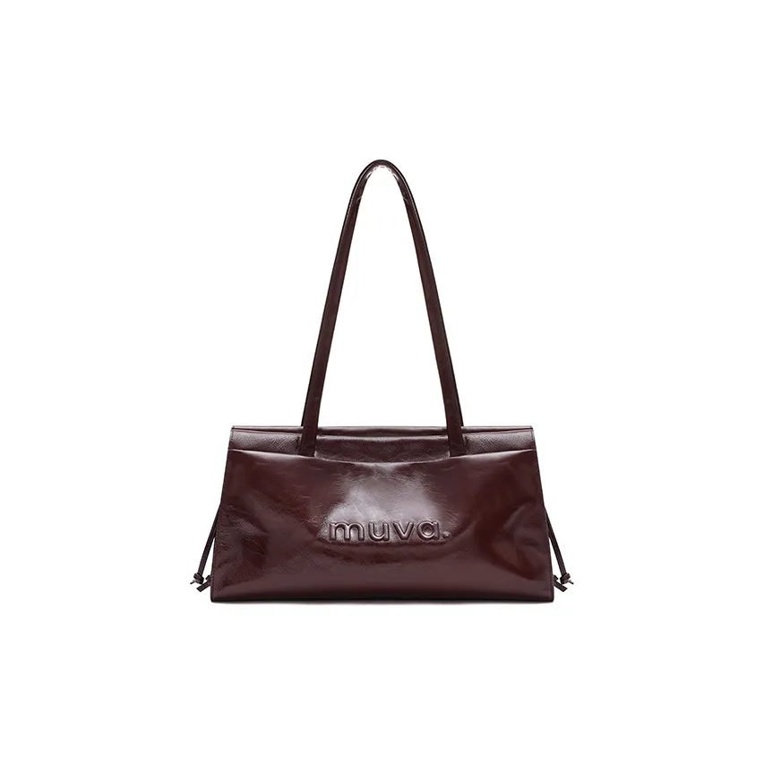 MUVA Коровья кожа Сумка на плечо Большая Женская Вишнево-красный Темно-коричневый