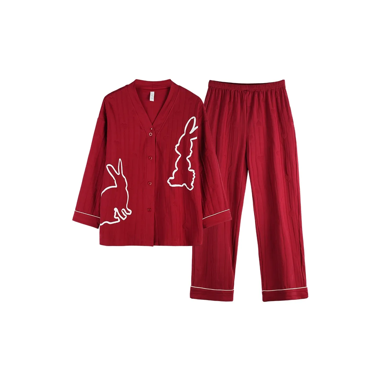 Xuan Liang V-образный вырез Длинный рукав Средний шаг Шов Комплект пижамы Женский