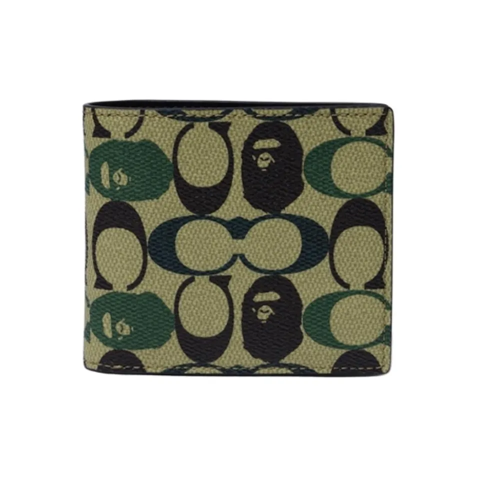 A BATHING APE COACH Bape Cow Leather Wallet Men's Green