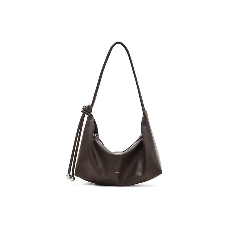 MUVA Split Vegetable Tanned Leather Shoulder Bag Medium Size Women's Mocha Brown/Twilight Black