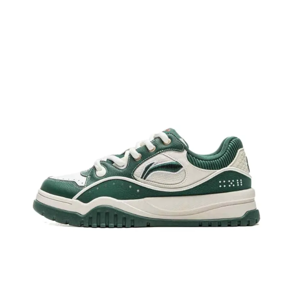 LiNing Slip-resistant Shock Absorbers с устойчивостью к истиранию Низкие кроссовки для скейтбординга Мужские Белые Зеленые