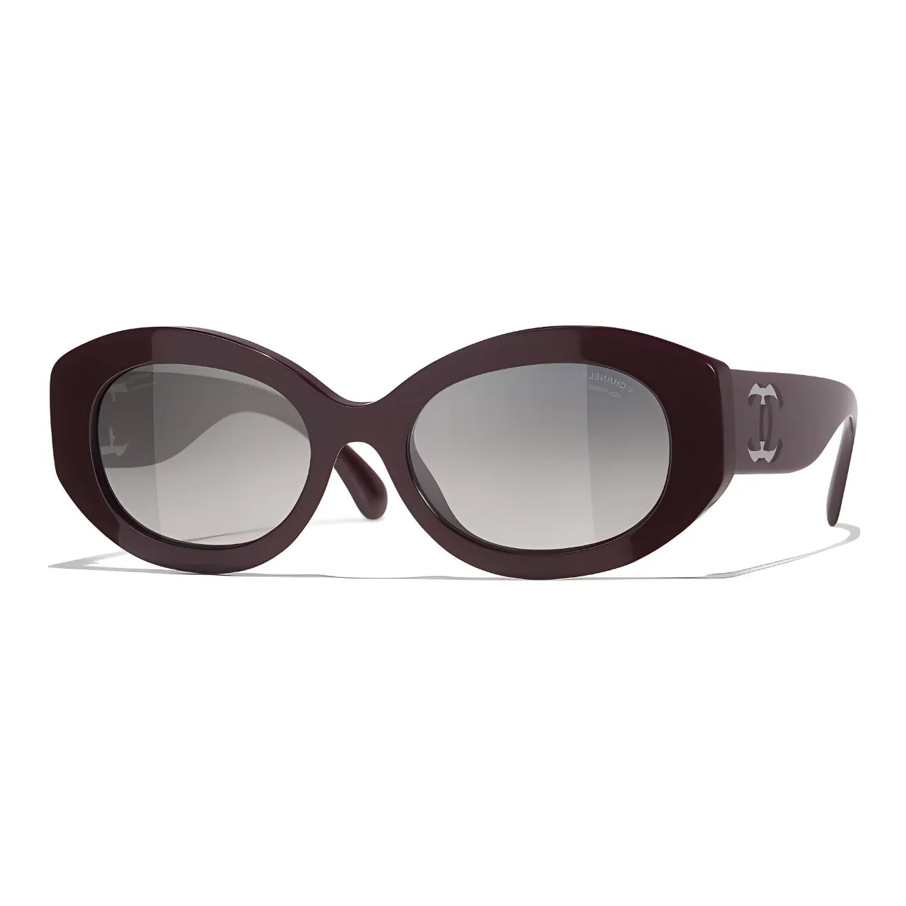 CHANEL Acetate Oval Sunglasses Women's Brown