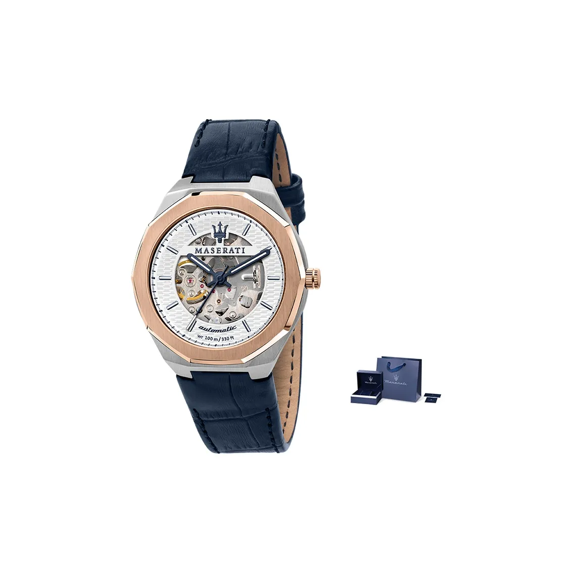 Maserati Wrist Watch Automatic Mechanical Movement Genuine Leather Strap Cut-Out Dial Men's Watches