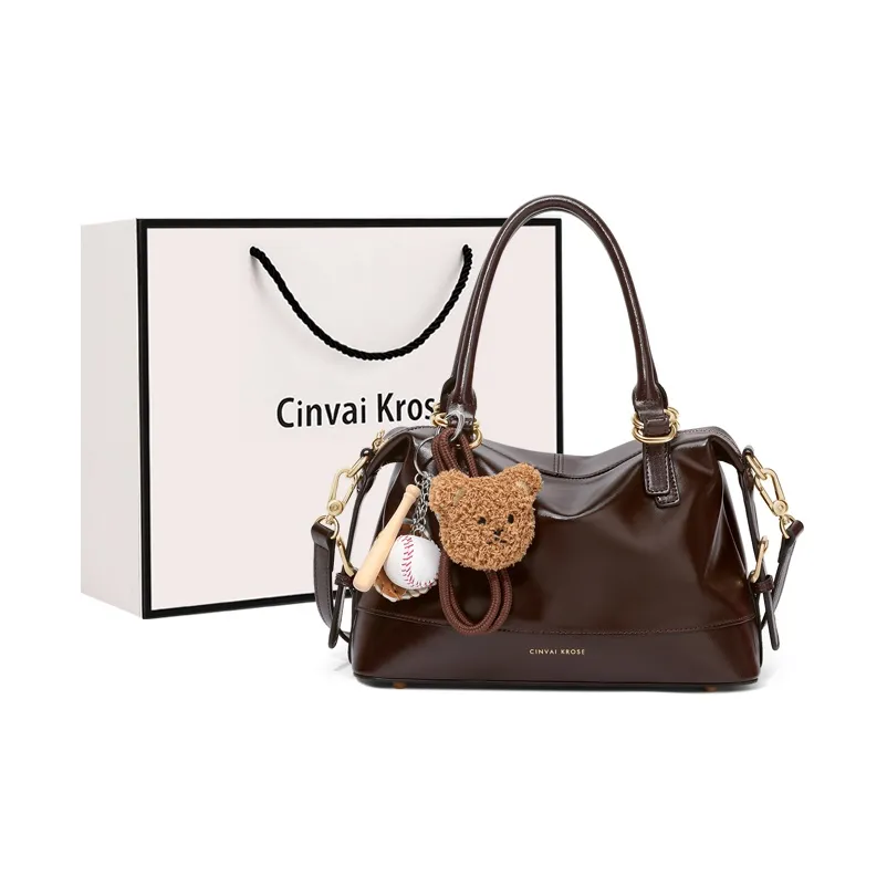 CinvaiKrose Сумка через плечо из коровьей кожи с синтетической кожей сумка для боулинг-шара стандартная женская кофейного цвета