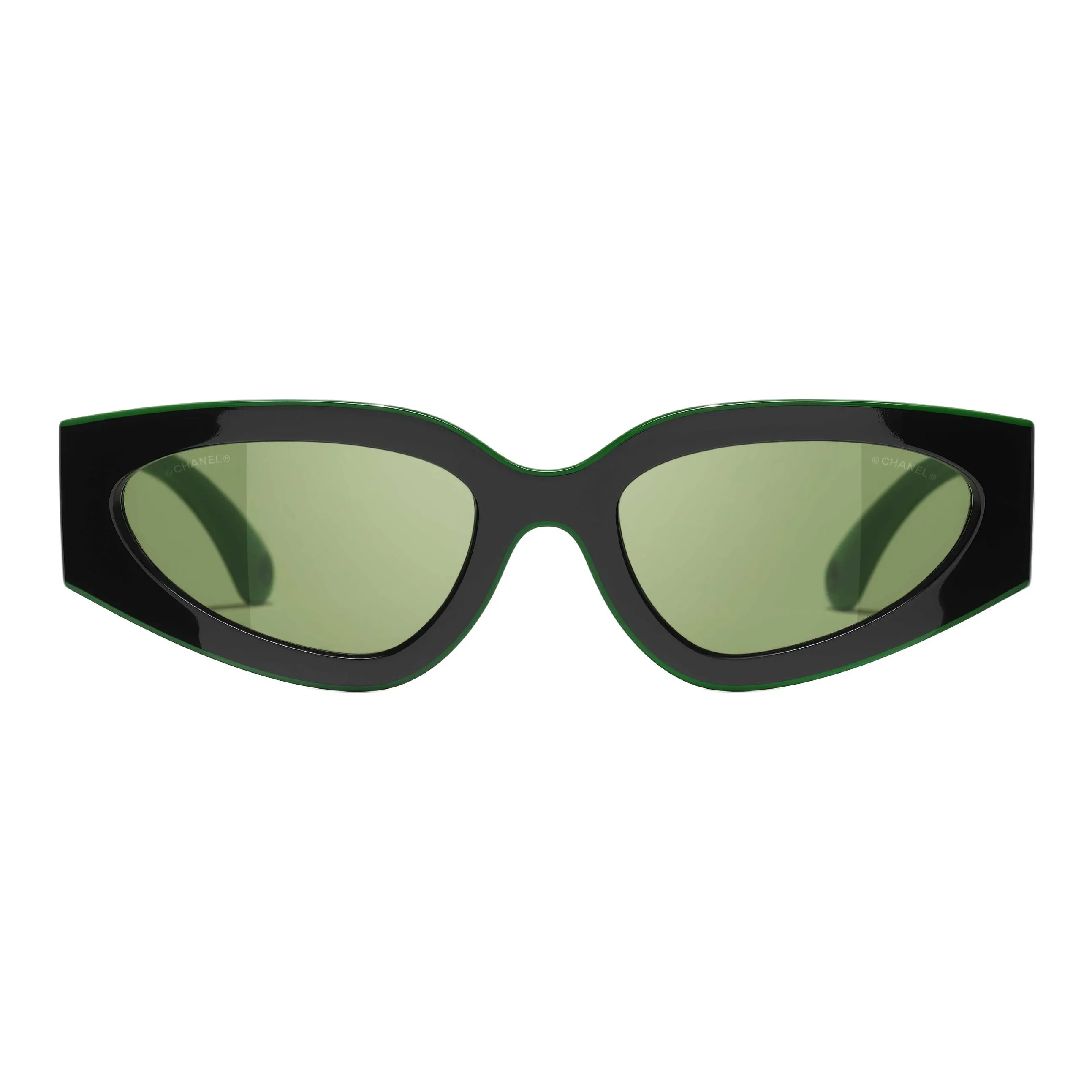 CHANEL Organic Acetate Fiber Irregular Shape Sunglasses Men's Green