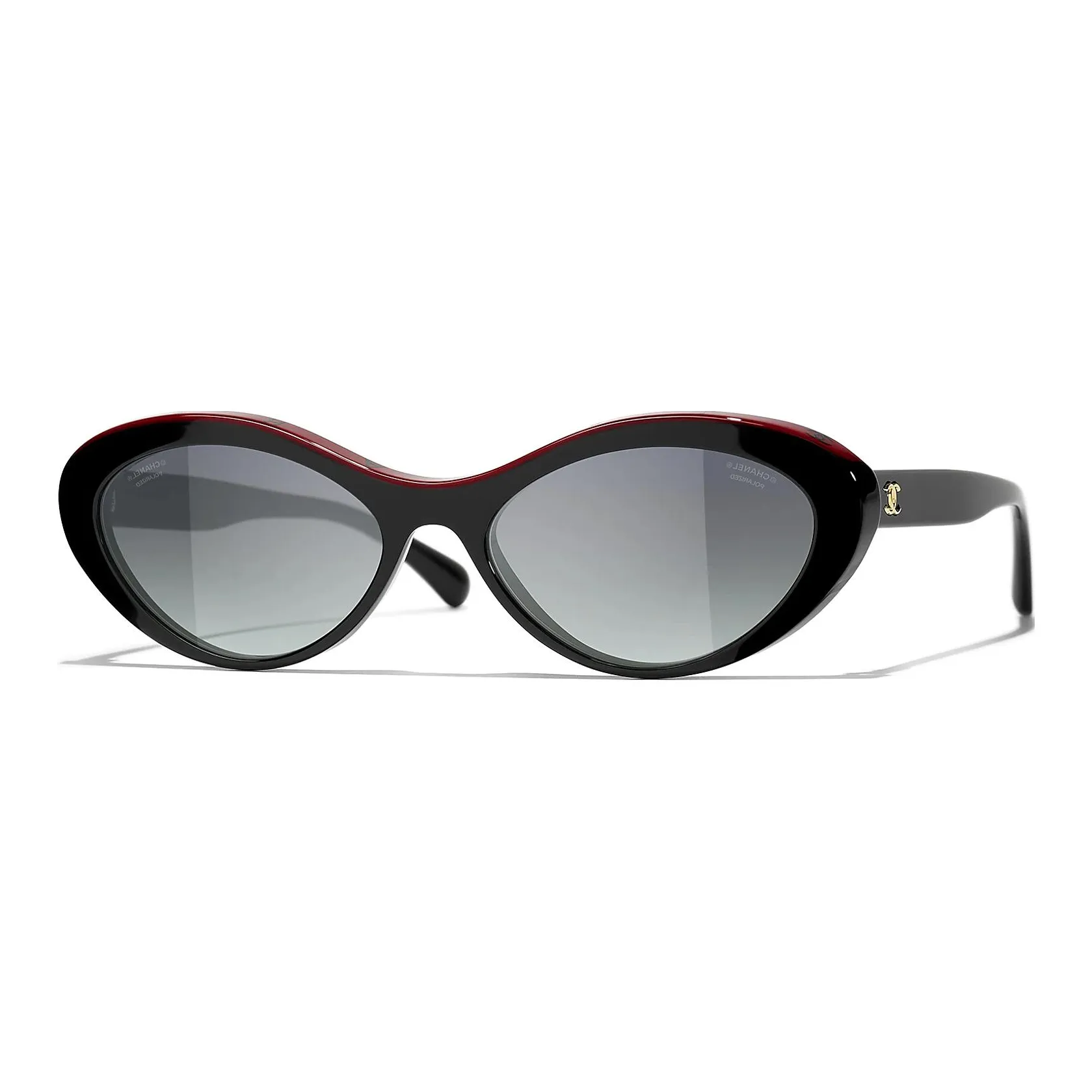 CHANEL Acetate Oval Sunglasses Women's Black Red