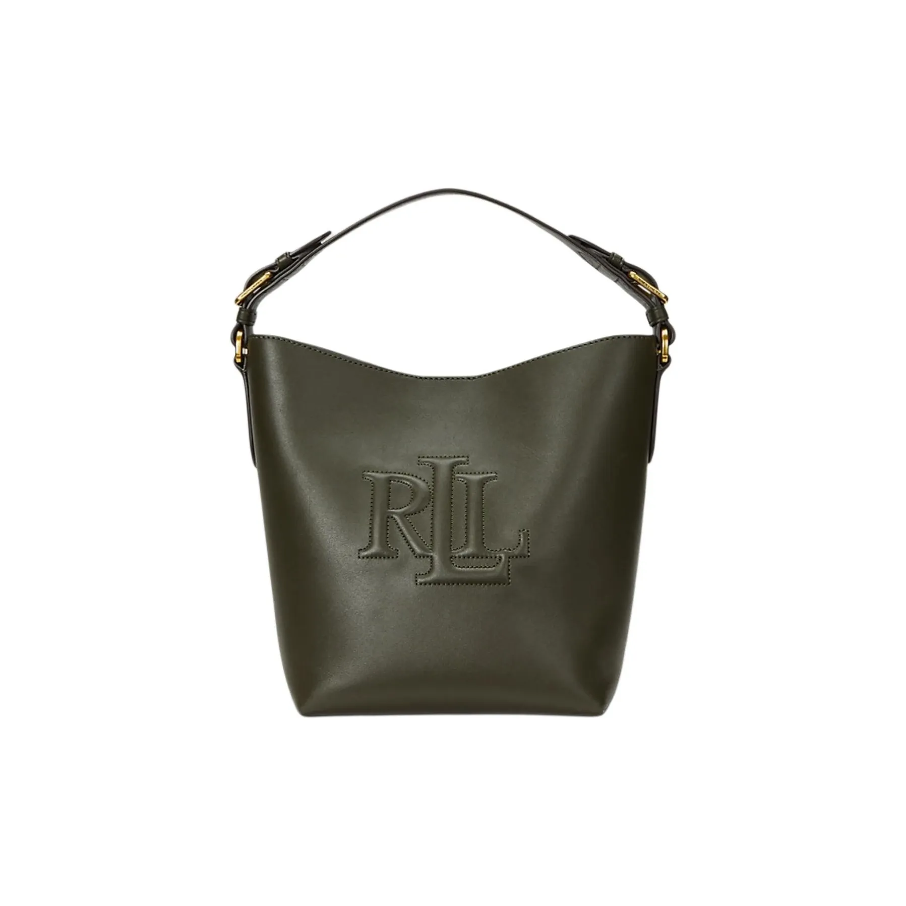 LAUREN RALPH LAUREN Leather Bucket Bag, One Shoulder Handbag Women's Green