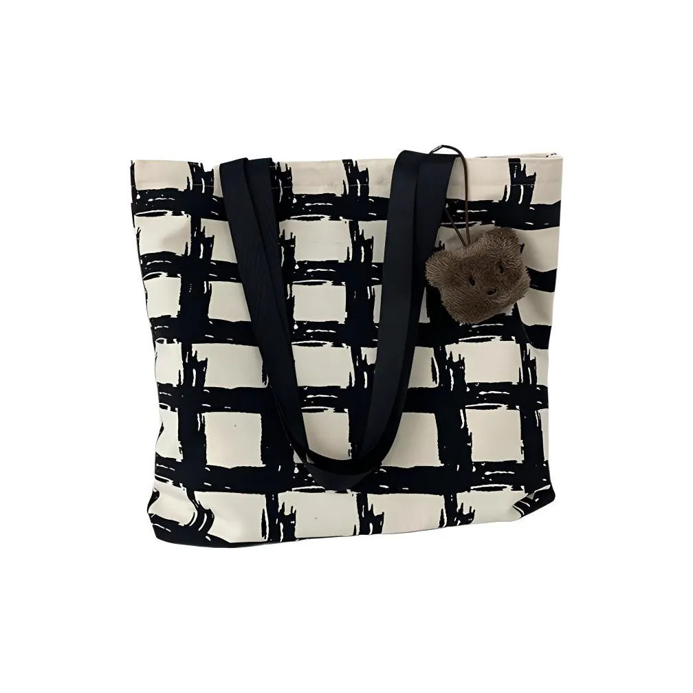 PINK·LAND Холст Одно Плечо Сумка Путешественная Сумка Средняя Женская Сетчатая Двойная Сторонняя С принтом Медвежонок Брелок