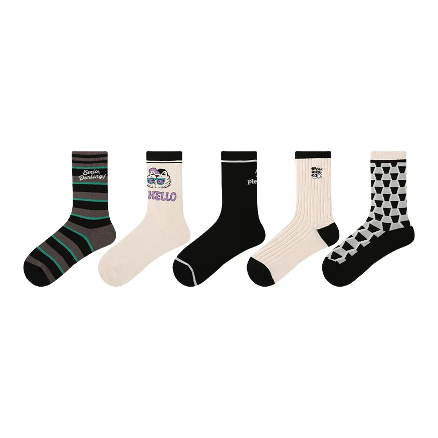 Vine Color Mid Calf Socks Unisex 5 Pack