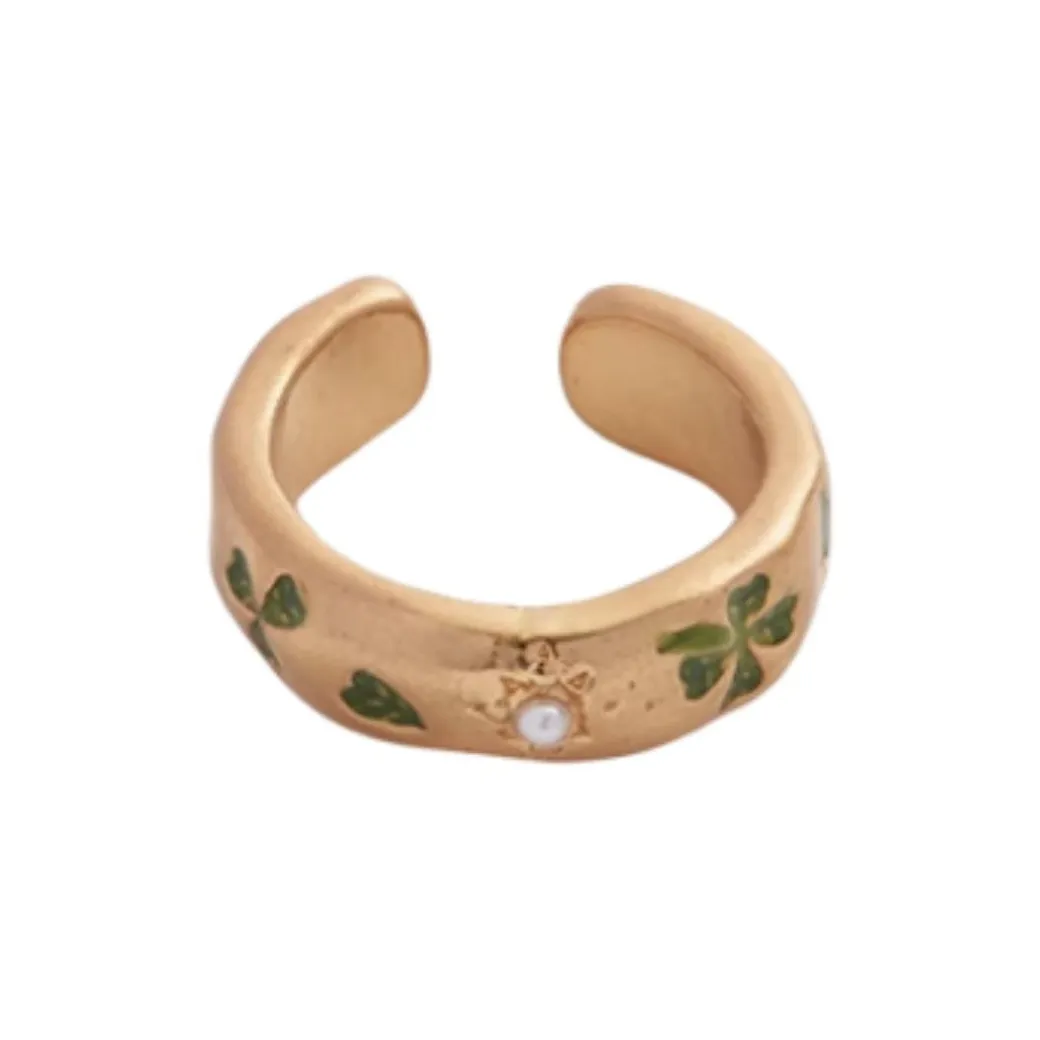 Fable Эмаль 22K Чистое золото Гальванизированный медный сплав Искусственный жемчуг Акриловая нижняя заколка Серьги Женские Золото