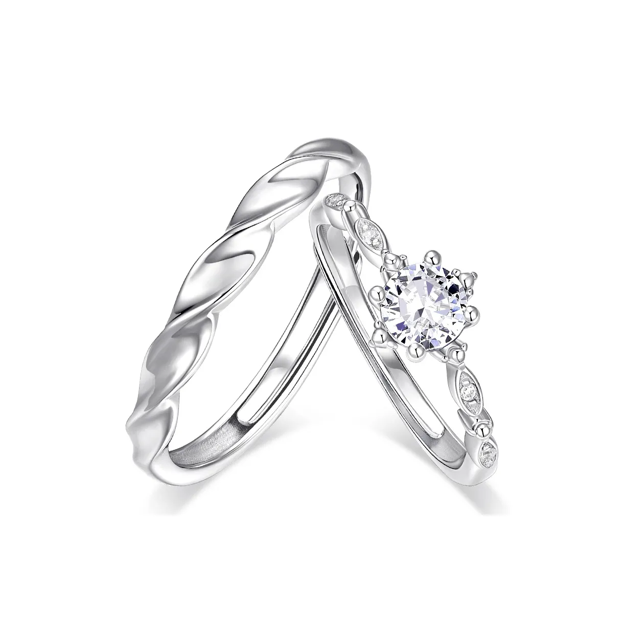 KADER 925 Silver Set With Diamonds Rings Unisex Silver