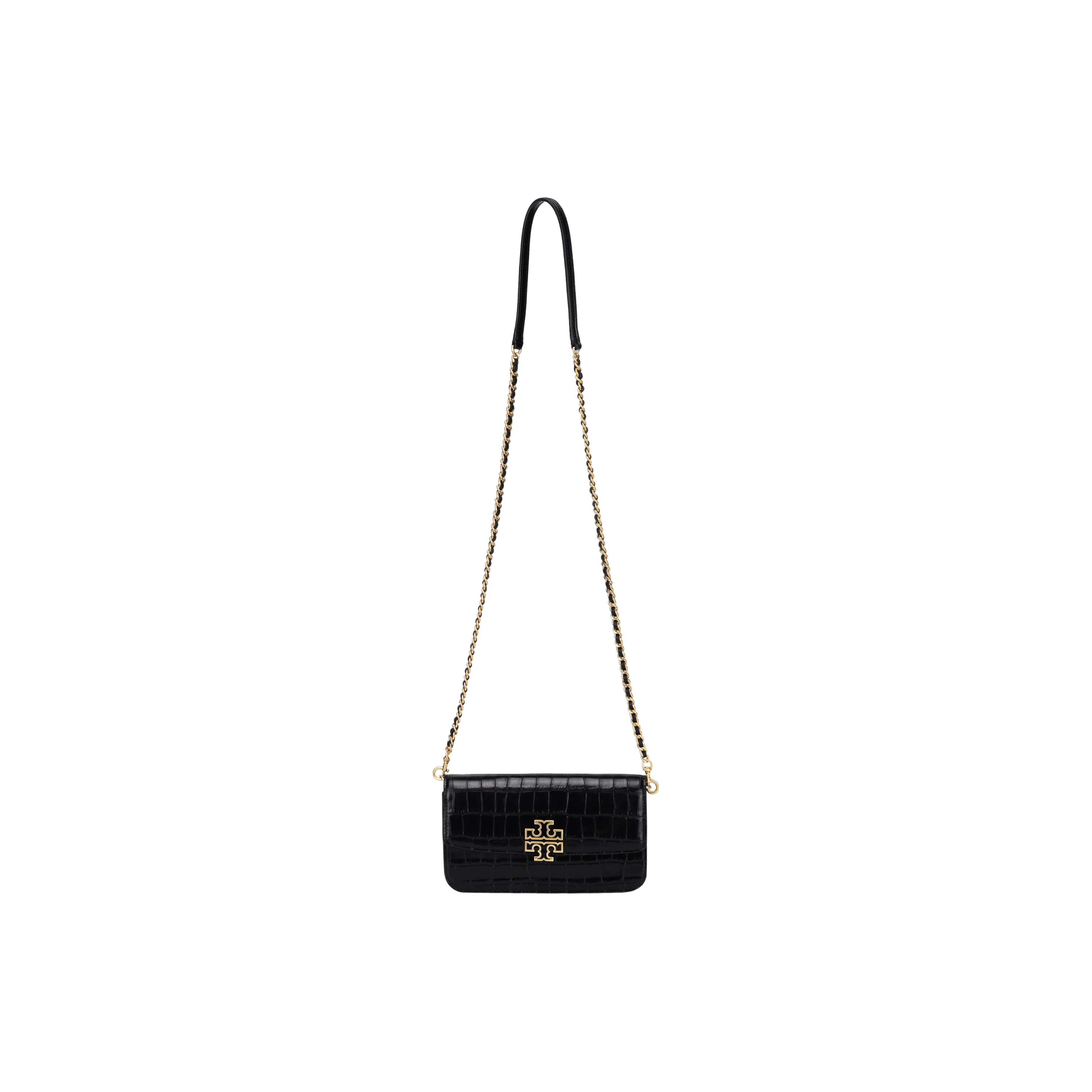TORY BURCH Britten Crocodile Pattern Leather Shoulder Bag, Crossbody Bag, Chain Bag, Wallet Small Size Women's Black