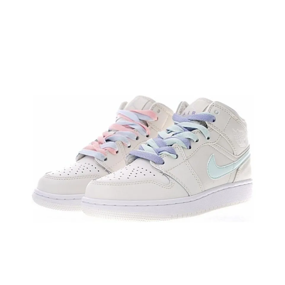 Jordan Air Jordan 1 MID MULTI Цвет Swoosh Phantom Slip-resistant MID Top Детские баскетбольные кроссовки Ecru