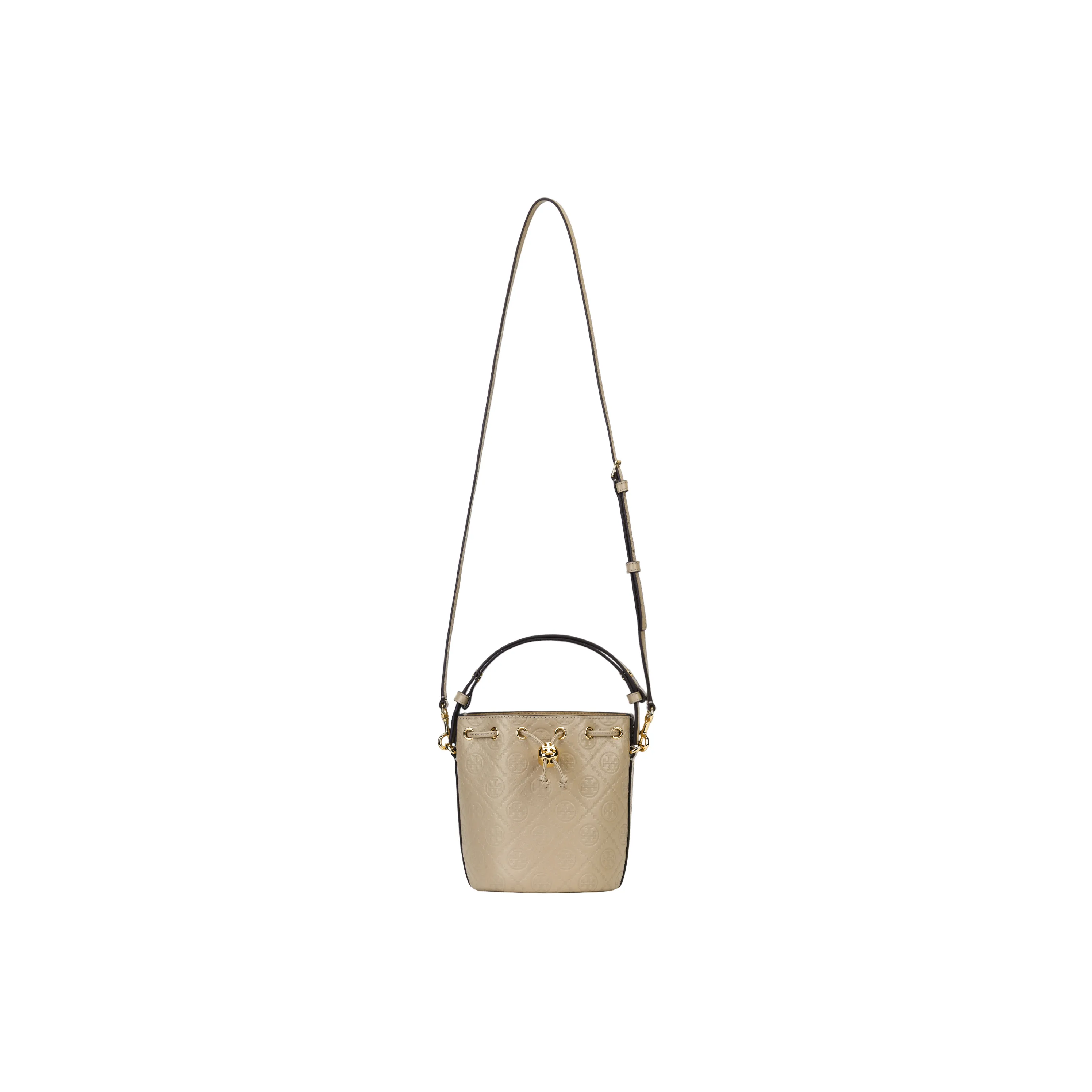 TORY BURCH T Monogram Leather Mini Bucket Bag Whiskey