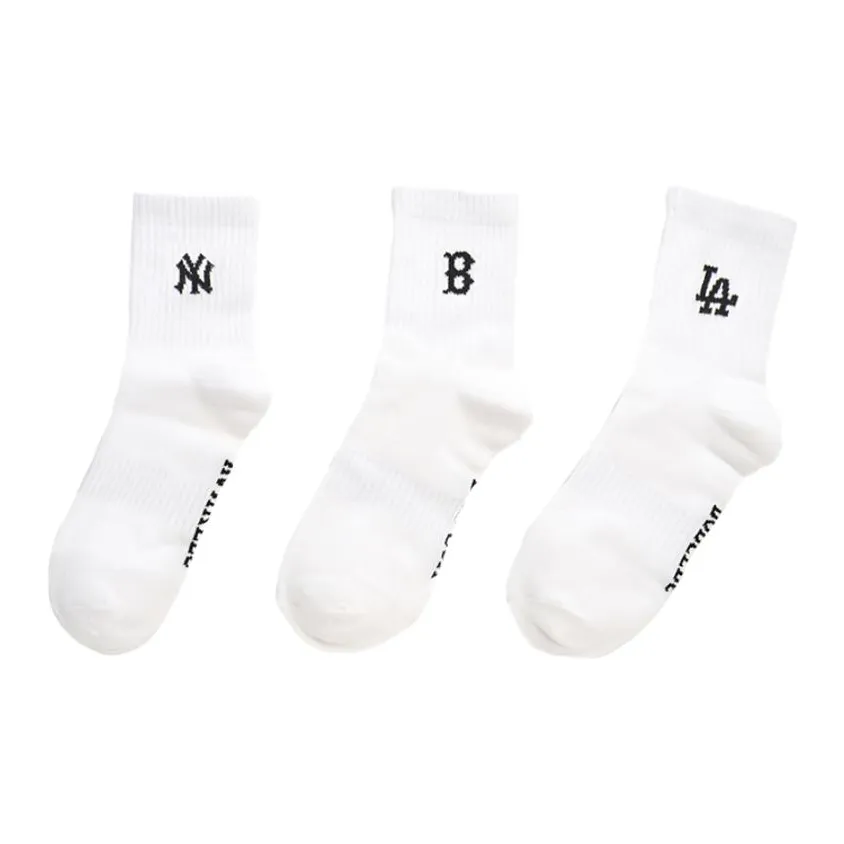 MLB BOSTON REDSOXNew York Yankees Los Angeles Dodgers Mid Calf Socks Unisex 3 Pack Ecru