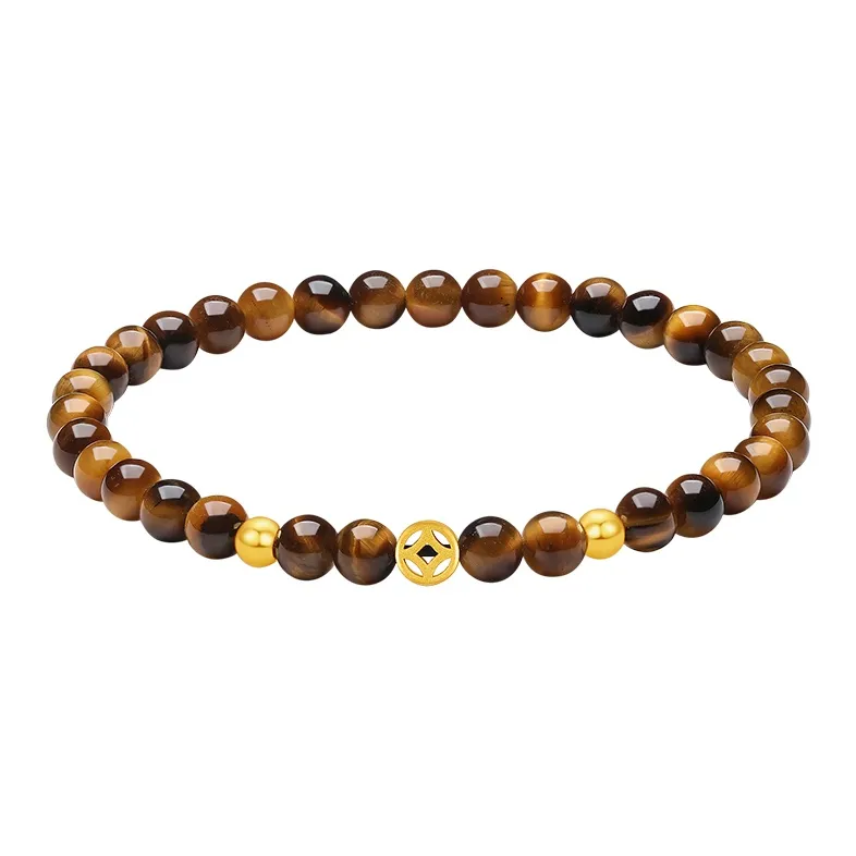 ZHOU LIU FU Silicified Crocidolite, Small Copper Coin Wealth Solid Gold Fixed Price Bracelets Women's