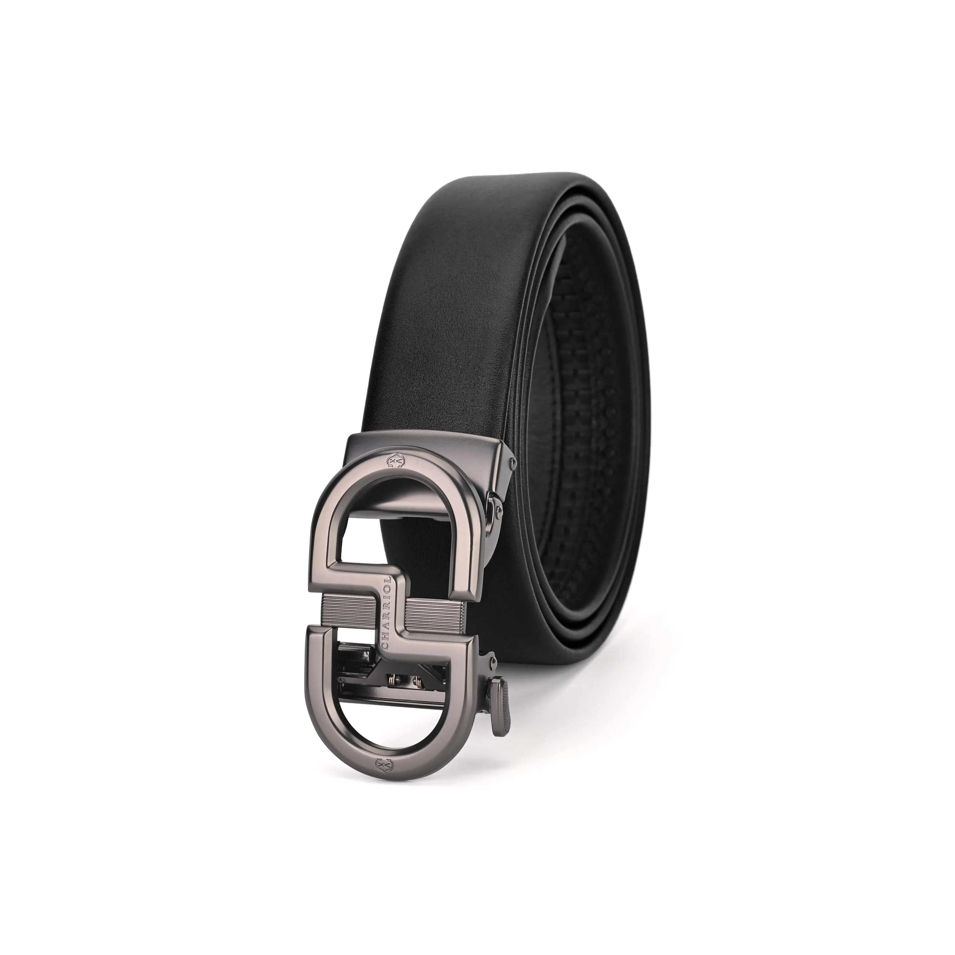 CHARRIOL Cow Leather Zinc Alloy Buckle Genuine Leather Belt Men's Black 3.5cm