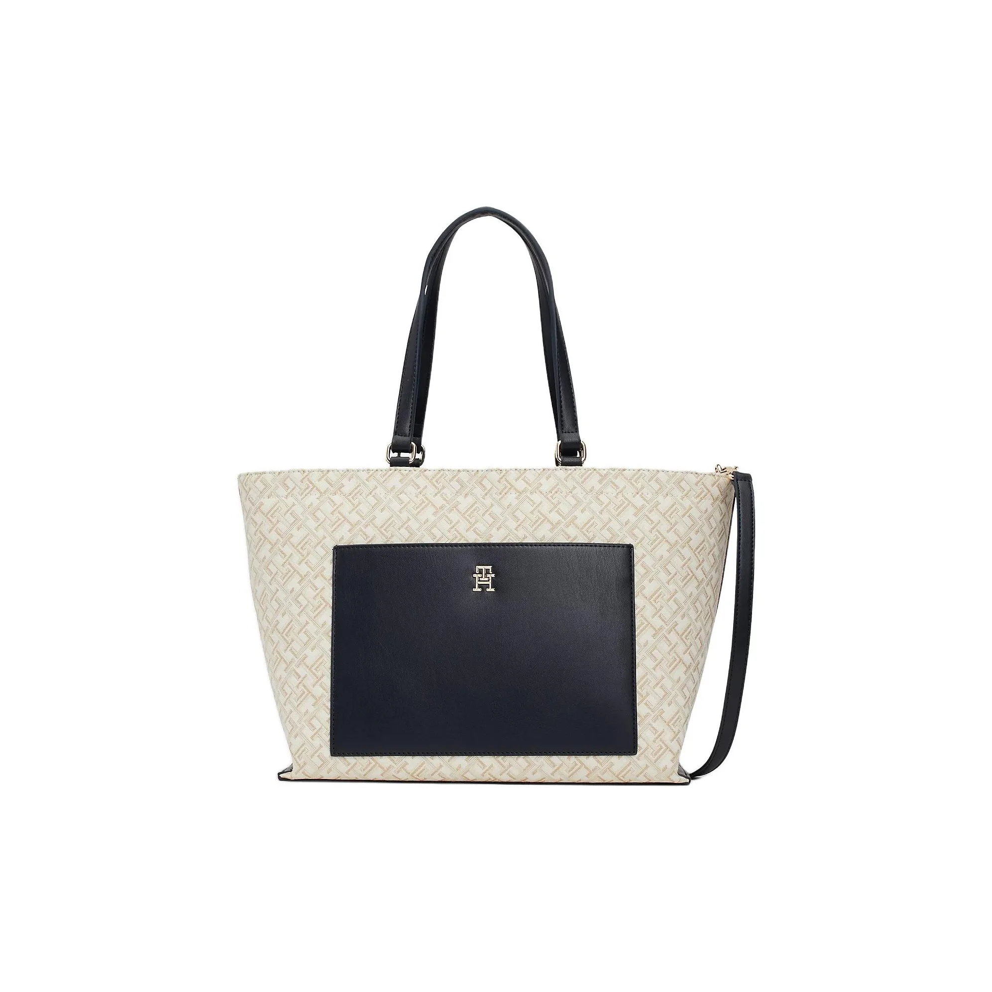 Tommy Hilfiger TH Monogram Polyurethane Tote Bag, Shopping Bag, Handbag Regular Women's Space Blue