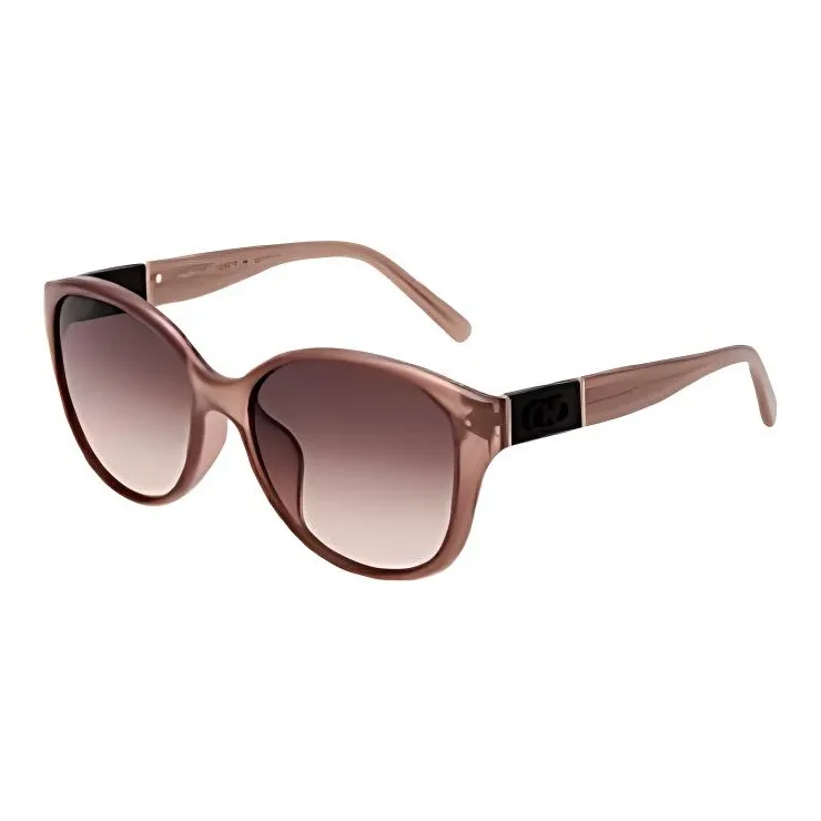 FERRAGAMO Plate Frame Oval Sunglasses Unisex Brown