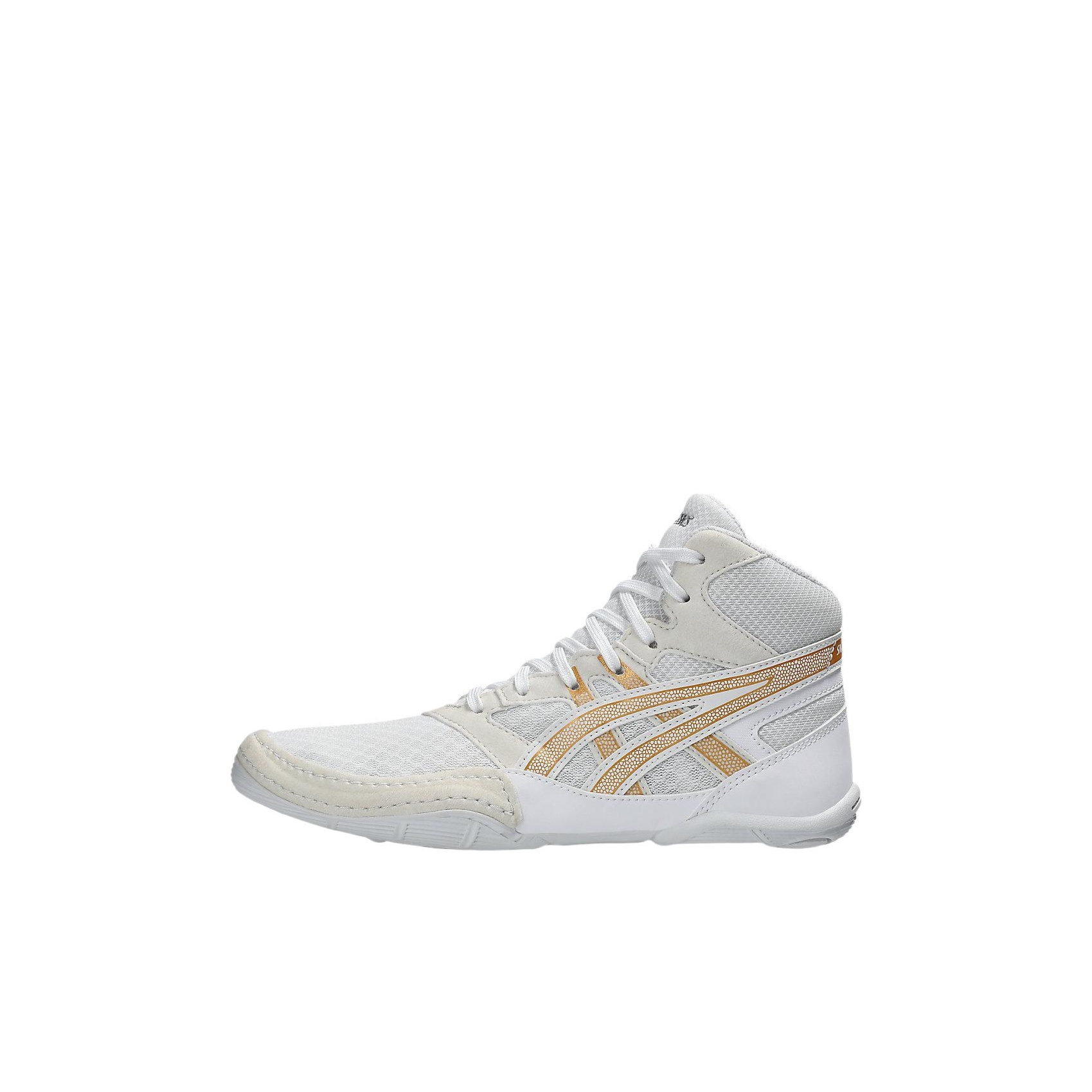 white and gold asics wrestling shoes