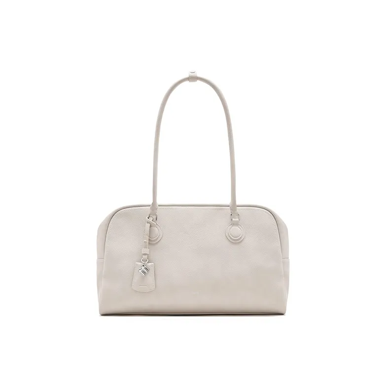 MUVA Cow Leather Fall And Winter French Large Capacity Shoulder Bag Large Size Women's Cream White/Maple Leaf Brown