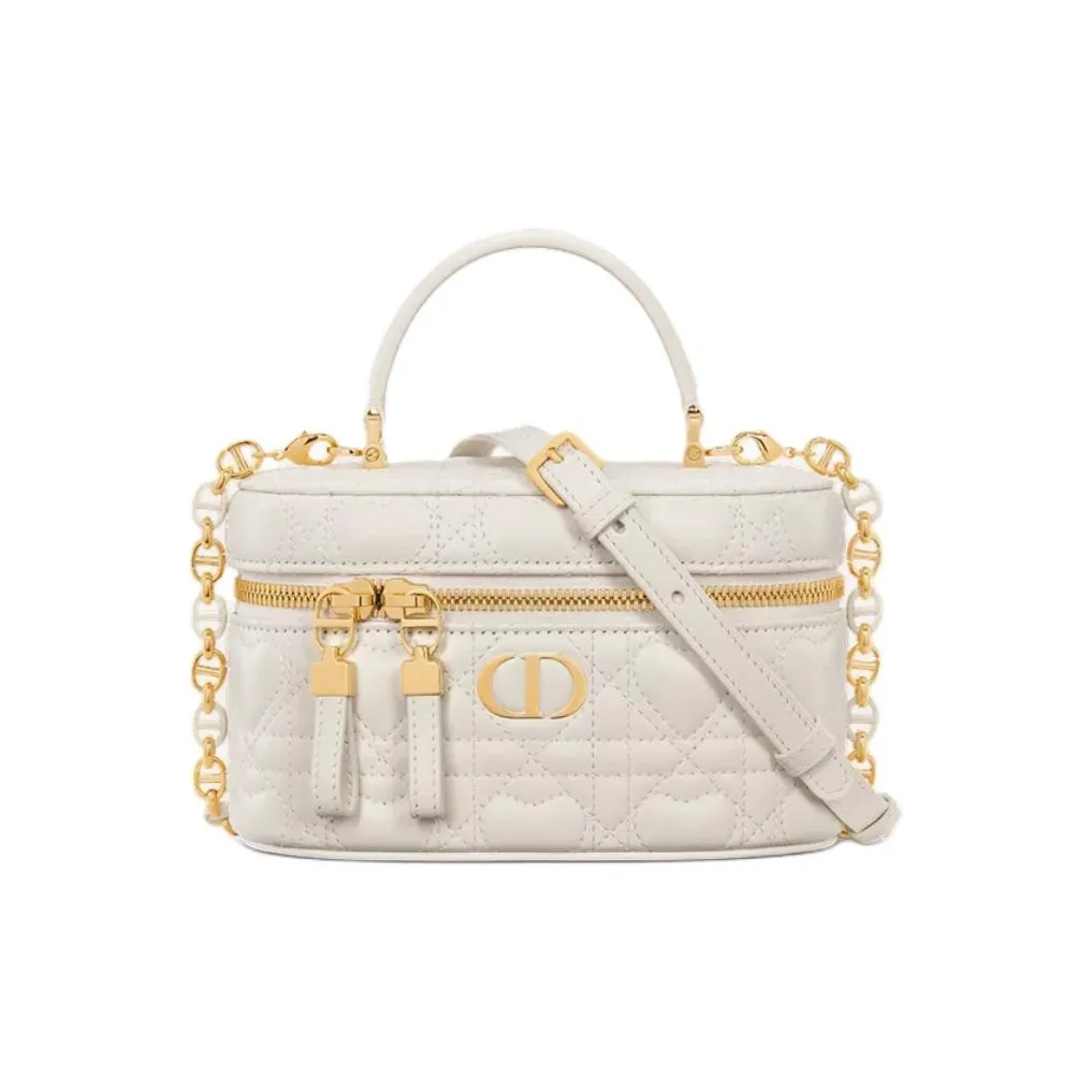 DIOR Caro Sheepskin One Shoulder Handbag Mini Women's Milk White
