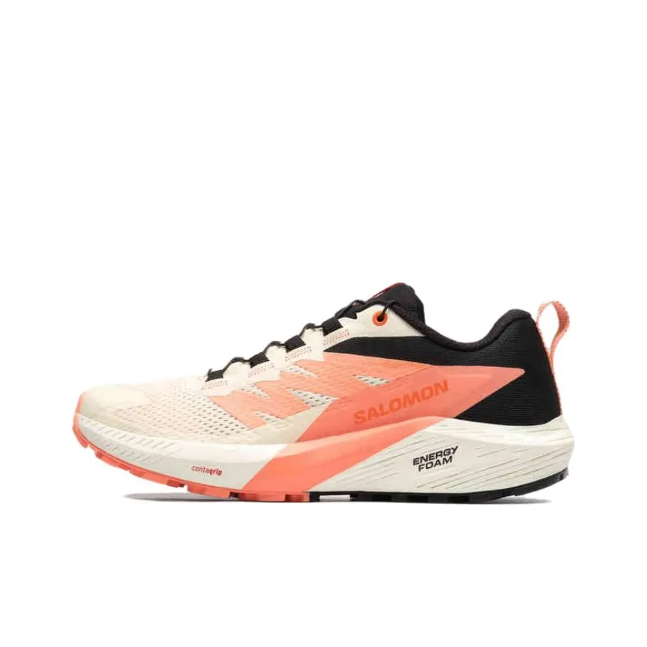 Salomon Sense Ride 5 Противоскользящие Устойчивые к истиранию Низкие Кроссовки для бега по пересеченной местности Женские Белые Розовые