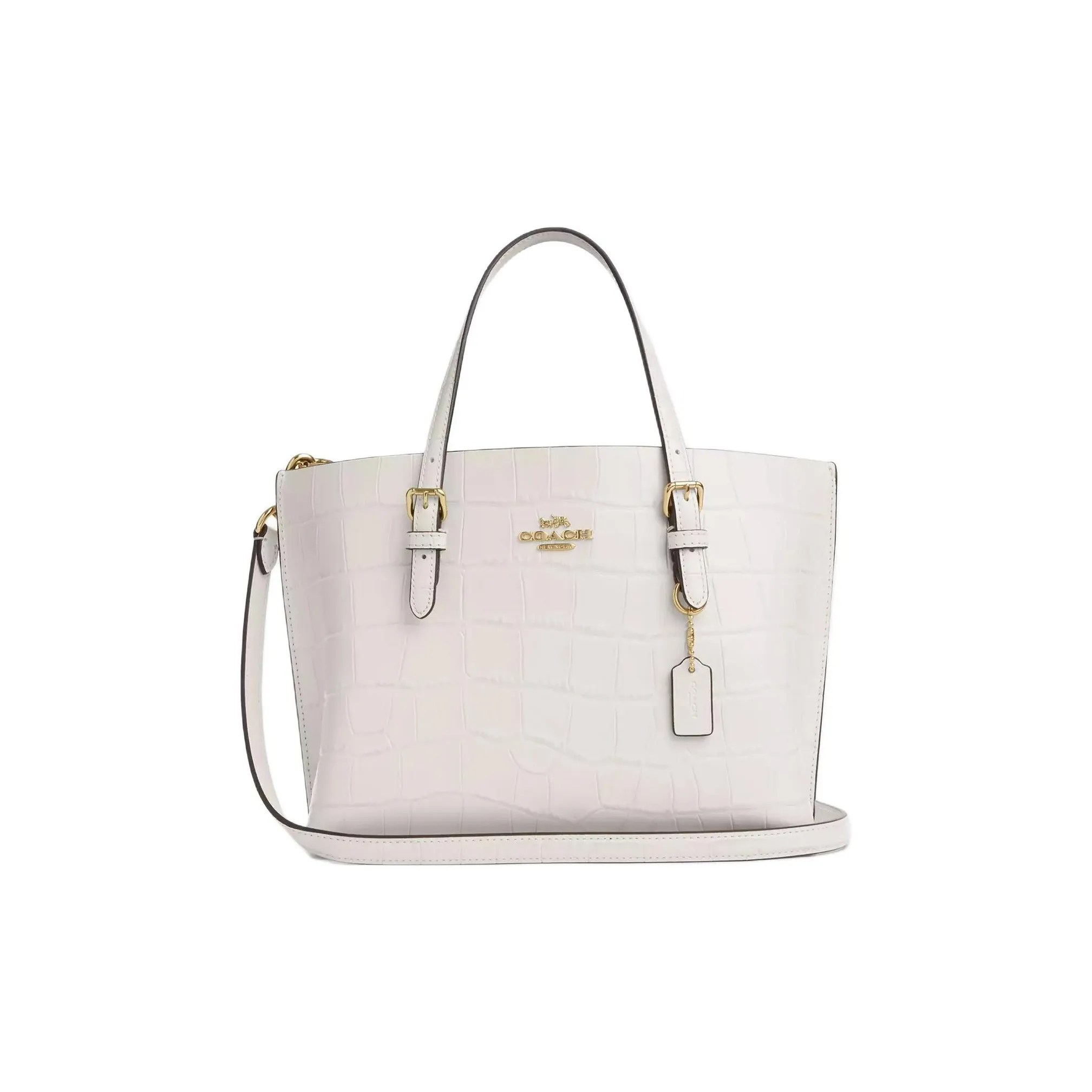 COACH Mollie Крокодил Тисненая кожа Тоут Сумка Сумка для покупок Сумка на плечо Сумка среднего размера Женская Золотая и Мел