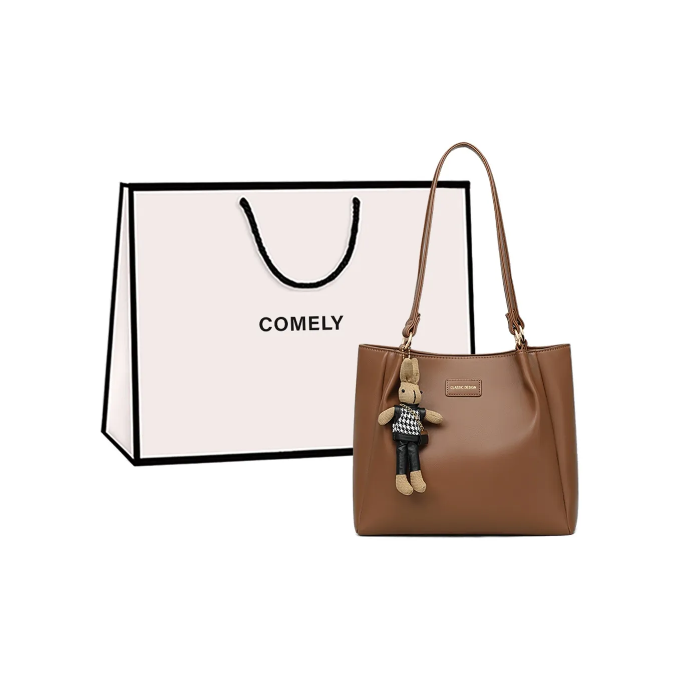 COMELY Коровья кожа с синтетической кожей Тоут Сумка Сумка для покупок Сумка Сумка через плечо Стандартная Женская Карамель