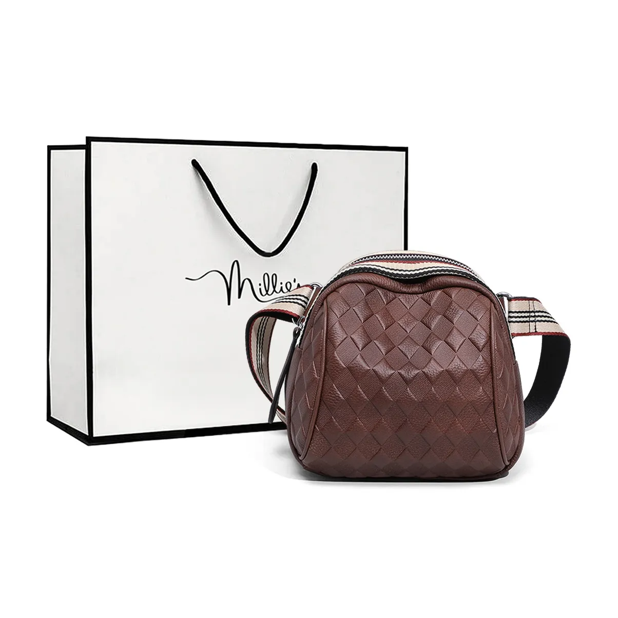 MILLIE'S Корова Кожа с Синтетической Кожей Маленькая Круглая Сумка Сумка через плечо Средняя Женская Кофейная