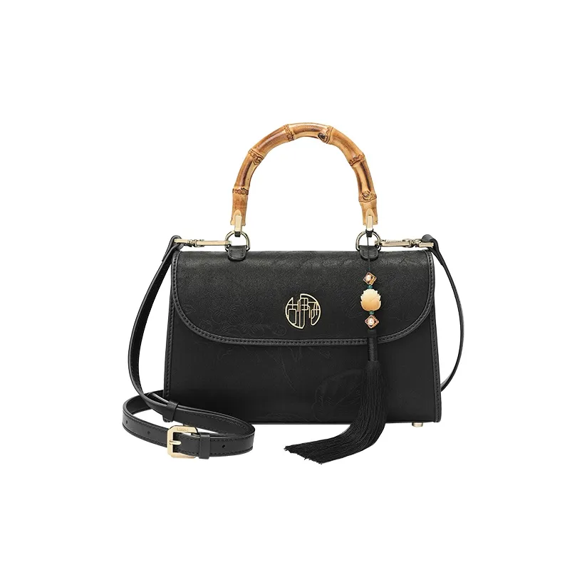 Ancient Yi Xi Тутовый шелк Чонсам Винтаж Ручная сумка Сумка через плечо Средняя Женская Черная