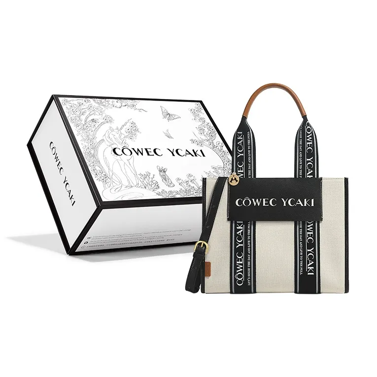 COWEC YCAKI Холст Тоут Сумка Сумка для покупок Портативная Сумка через плечо Женская Бежевая и Черная