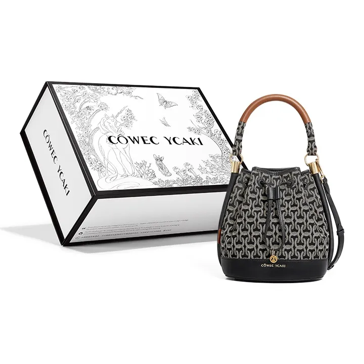 COWEC YCAKI Ткань с коровьей кожей ведрообразная сумка сумка через плечо сумка среднего размера женская черная жаккард