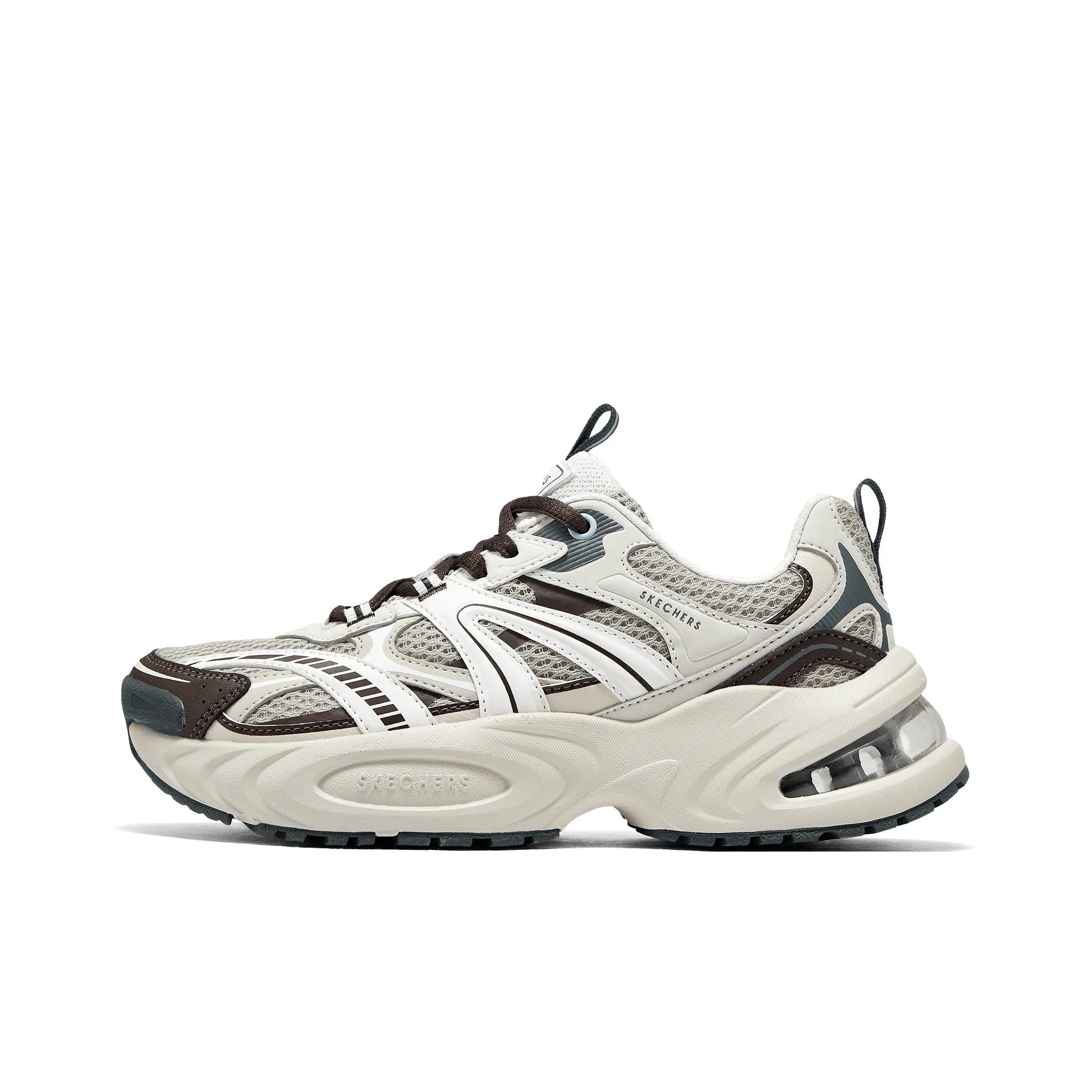 Skechers Уличный Амортизация Устойчивый к истиранию Увеличение Высоты Низкий Топ Тяжелая Подошва Женские Светло-Серый