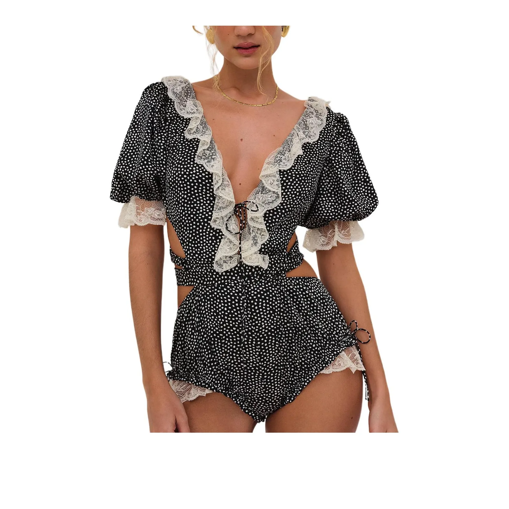 Victoria's Secret Розовый Evangeline Тедди Lottie Точка Домашний Комбинезон Женская Черная Точка