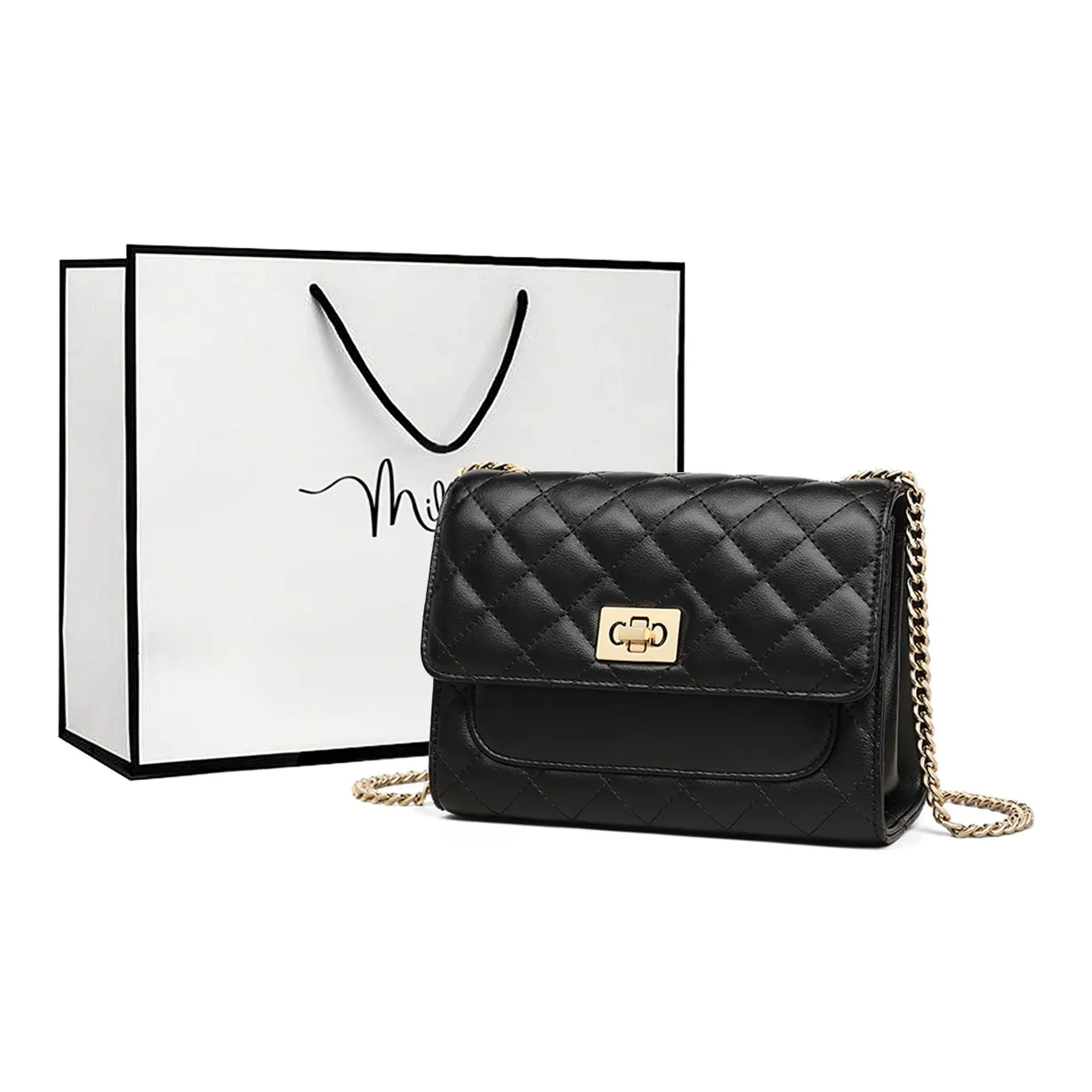 MILLIE'S Корова Кожа Подмышка Маленькая Квадратная Сумка Сумка через плечо Стандартная Женская Черная