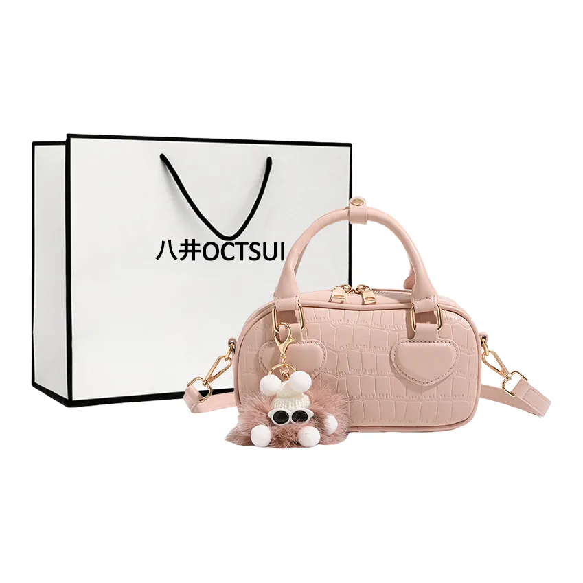 OCTSUI Сумка из искусственной кожи с одним плечевым ремнем сумка через плечо сумка Boston стандартная женская розовая экрю черная