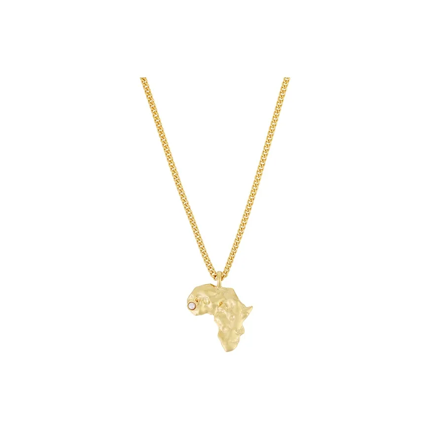 CHANEL 2023 Plated Cc Faux Pearl And Africa Pendant Costume Necklace
