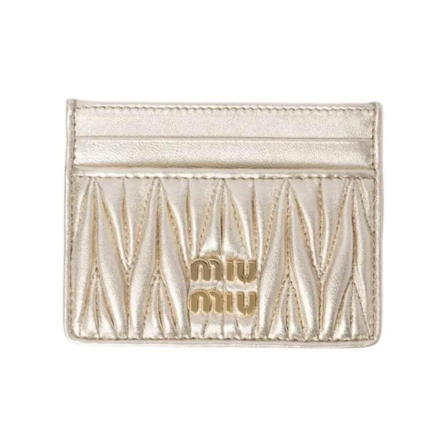 MIU MIU Matelassé Leather Card Holder Women's Yellow Iron Ore