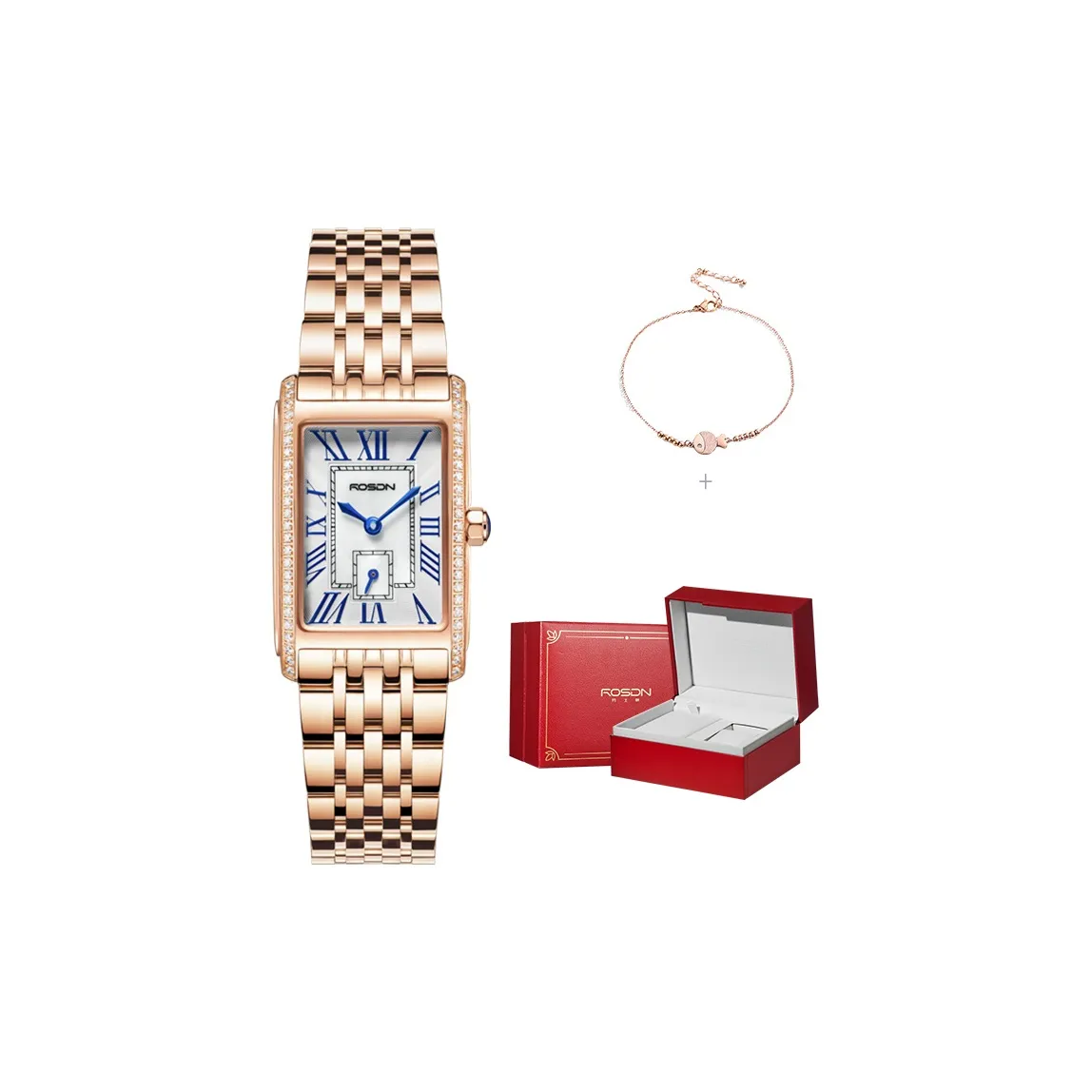 ROSDN Роскошь Vintage Small Square Watch Кварцевый механизм Ремешок из нержавеющей стали Часы для женщин Белый циферблат