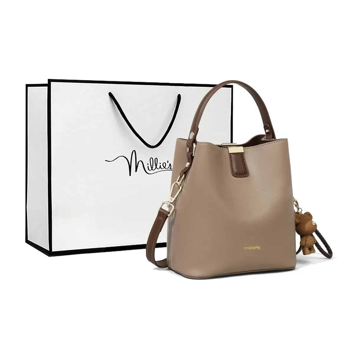 MILLIE'S Коровья кожа Сумка Сумка-ведро Сумка через плечо Стандартная Женская Слоновая серый