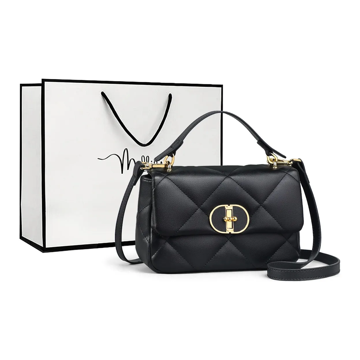 MILLIE'S Cow Leather Handbag Shoulder Bag Crossbody Bag Regular Women's Black