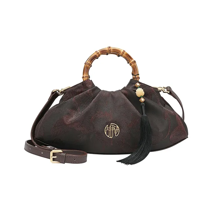 Ancient Yi Xi Тутовый шелк UNIQUE Дизайн Бамбук Чонсам Ханьфу Сумка через плечо Сумка Средний Женский Темно-красный Коричневый