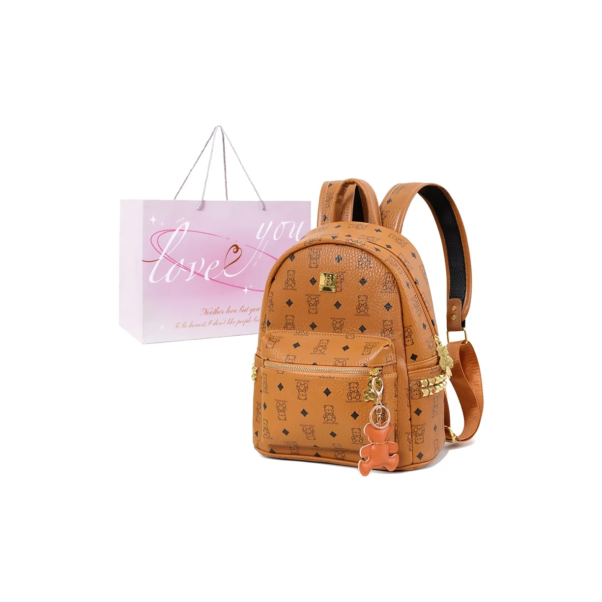 MINLUBAOLUO PU+PVC Backpack Tubas Women's Brown/Ecru/Pink