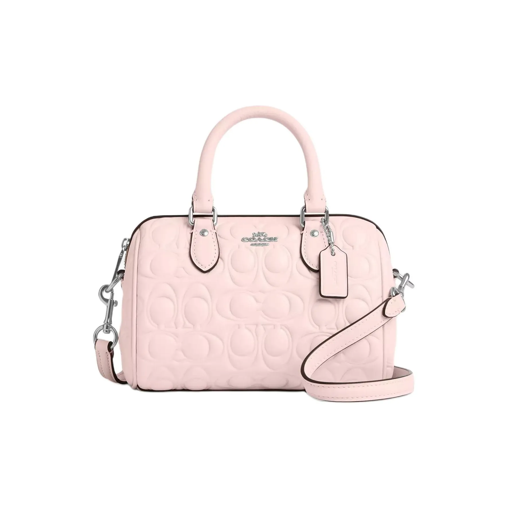 COACH Rowan Smooth Leather Shoulder Bag, Crossbody Bag, Handbag Mini Women's Silver & Blush